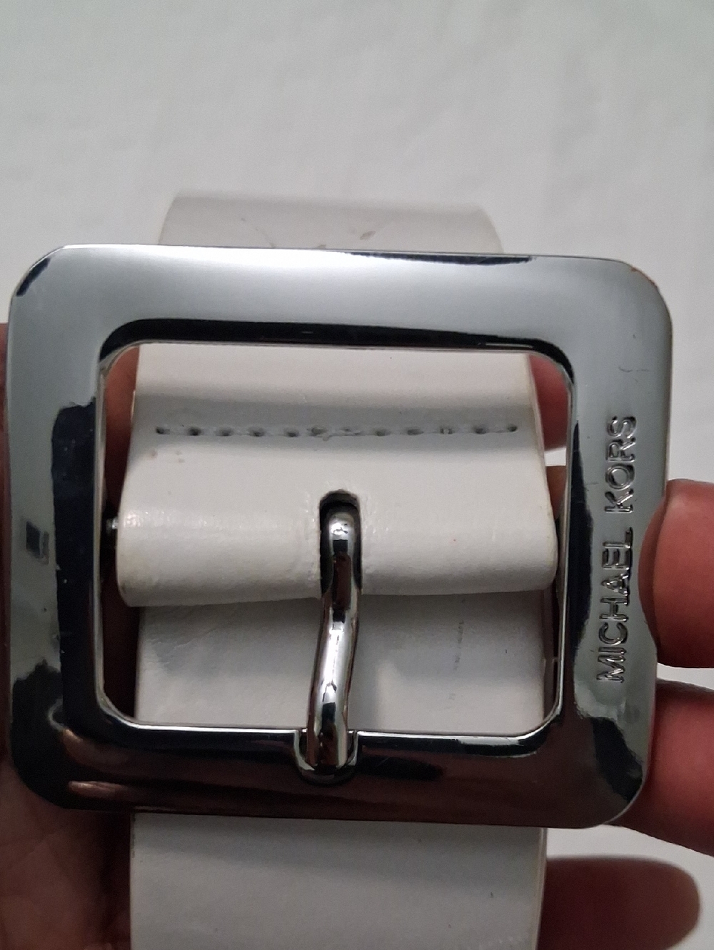 Michael Kors White Leather Belt with Silver Buckle